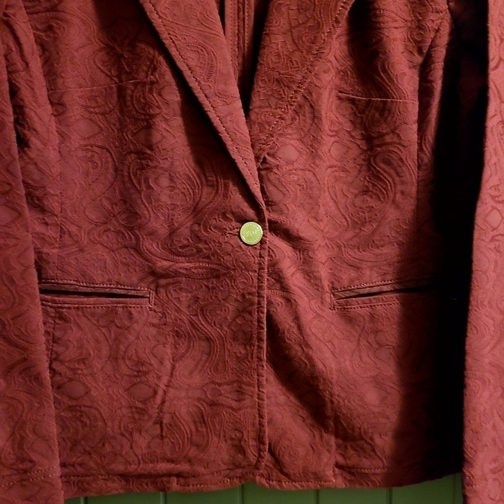 French Dressing Jaquard Blazer Red Gold Button Front Womens Vintage Large - Picture 9 of 14